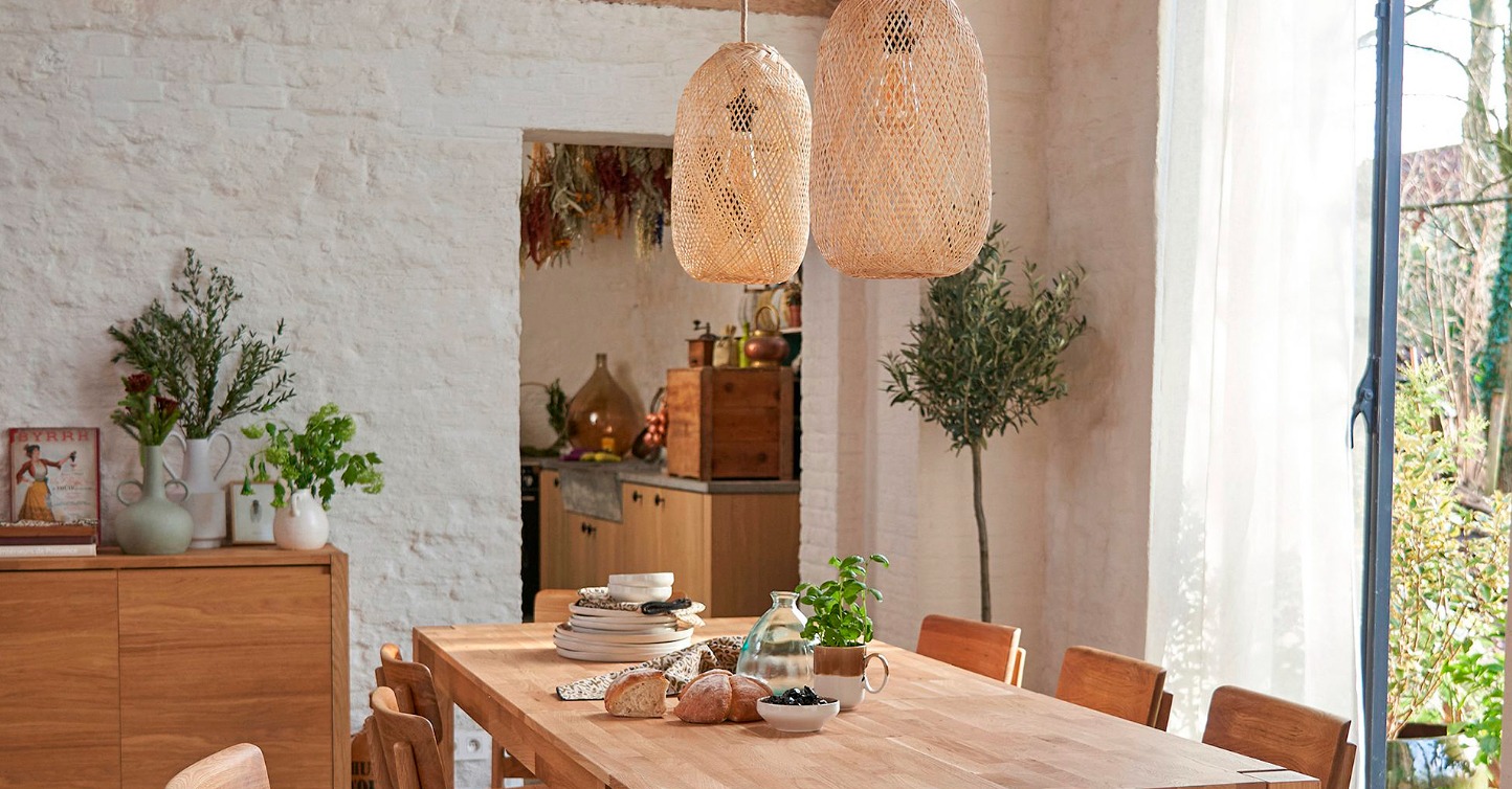 Luminaire en fibres naturelles et lumière chaude